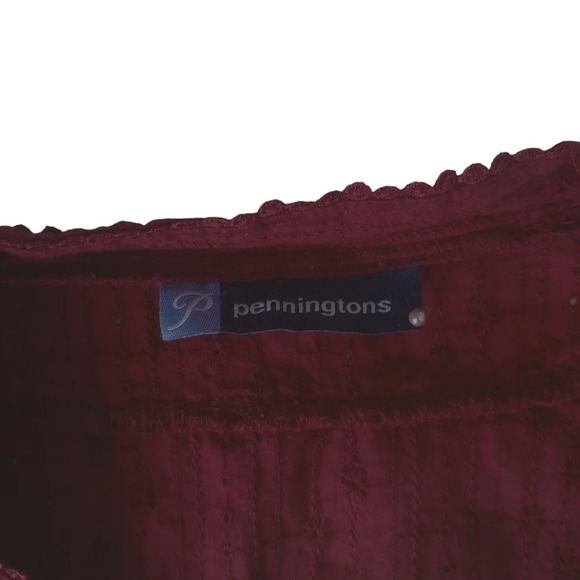 Penningtons Eyelet Red Wine Cotton Blouse with Sheet Trim 18 - Picture 8 of 9